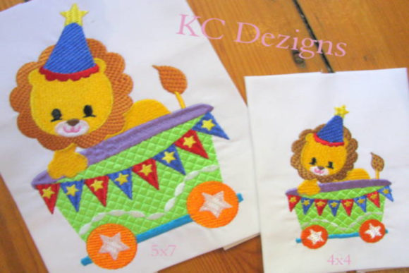 Charming Lion Sitting in Train Embroidery