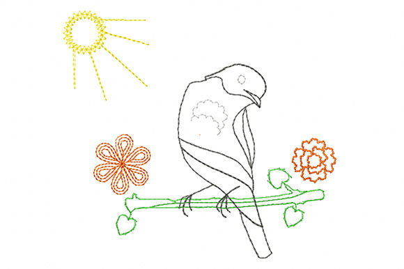 Charming Oriole Bird and Sun Embroidery