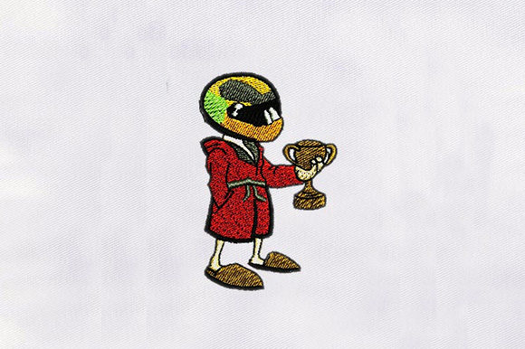 Helmet Guy with Trophy: A Festive Sports Embroidery