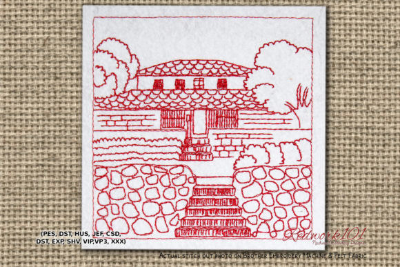 Indian House Village Redwork: A Versatile Embroidery Design