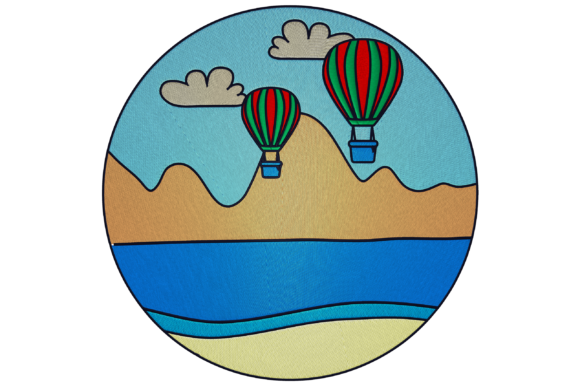 Landscape with Air Balloons: A Whimsical Embroidery Design