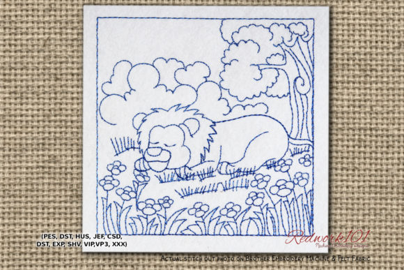 Lion Sleeping on Grass Redwork Review