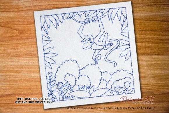Monkey Hanging on Tree Redwork: A Charming Addition